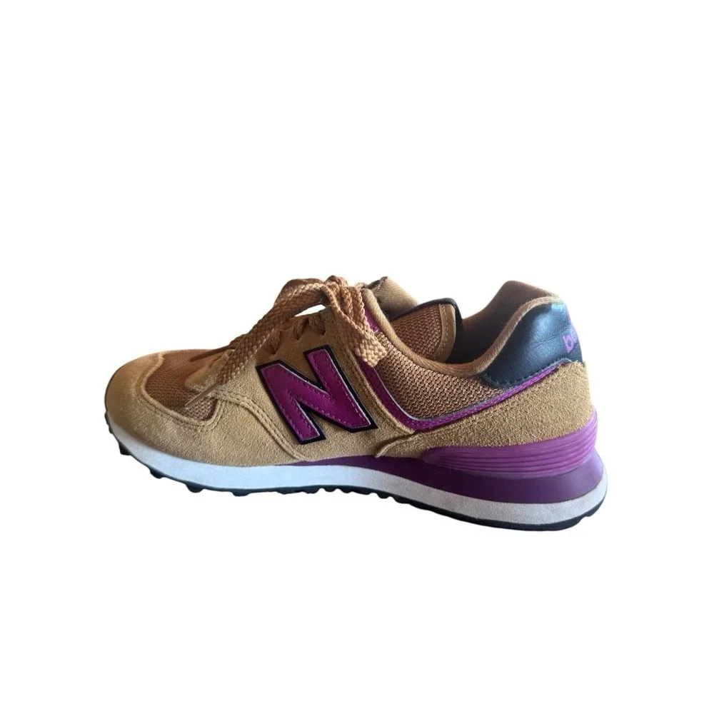 New Balance 574 Women's Workwear Jewel Size 6 Sneakers Tan Suede‎ Purple Accents